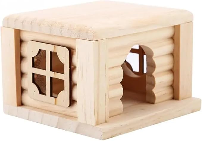 Hamster Cages Natural Wooden Hamster House Flat Top Cabin Hamster