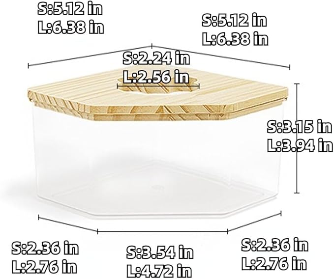 Hamster Sand Bath Box Container, Small Pet Sandbox Lid Design Wooden Sandbox Dust Bath, Transparent Bathroom & Digging Box Acrylic Syrian Hamster Litter Box Small Animal Accessories (D Large)