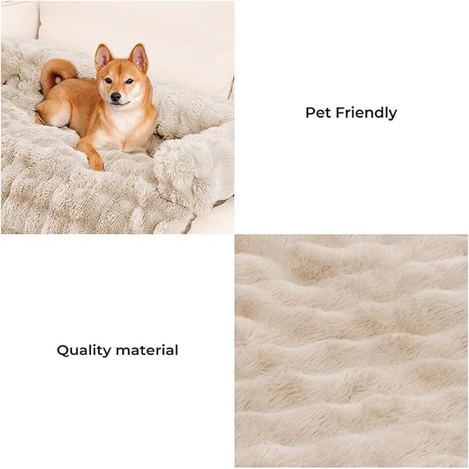 FUNNY FUZZY Pet Fluffy Plush Calming Dog Couch Bed Sofa Protector Washable Pets Mat for Large Medium Small Dogs and Cats (Coffee,47.24 × 37.4 × 6.3 in)