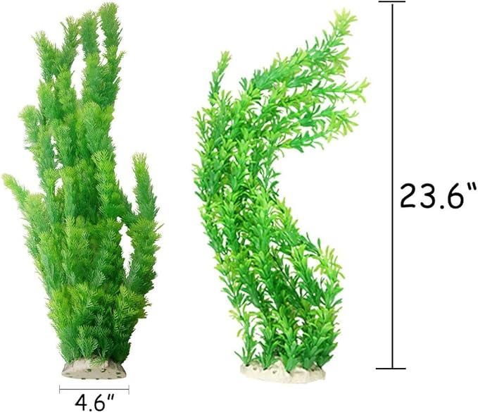 Hamiledyi Aquarium Plants Plastic Decor Fish Tank Green Decorations Plants Ornament Safe for All Fish,Extra Large 23-inch Tall, 2 Pack(Green Style A)