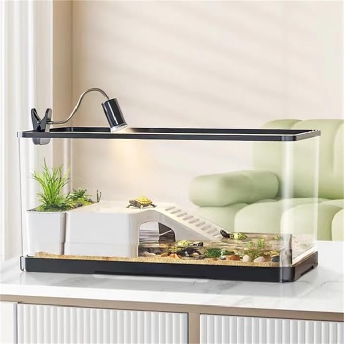 (Tank + Light + Filter + Filter Balls) Turtle Tank Kit, Turtle Tank Starter Kit,Bottom Drainage, Multi-Function Areas for Turtles, Crabs,Fishes, Amphibians,Reptiles.(15.75 x 8.64 x 8.64 Inch)