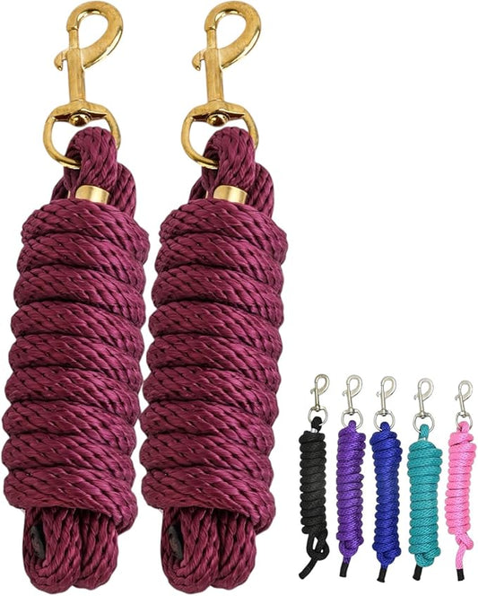 (Pack of 2) Nylon 8ft Lead Ropes for Horse Halters (Maroon)