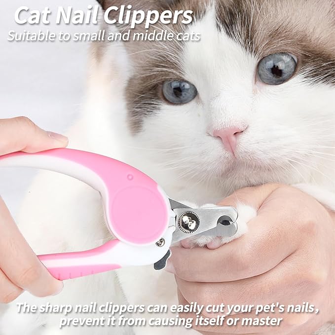 2PCS Pet Grooming Kit, Cat Brushes & Cat Nail Clipper, Cat Grooming Brush for Sedding and Grooming Fur (Pink)