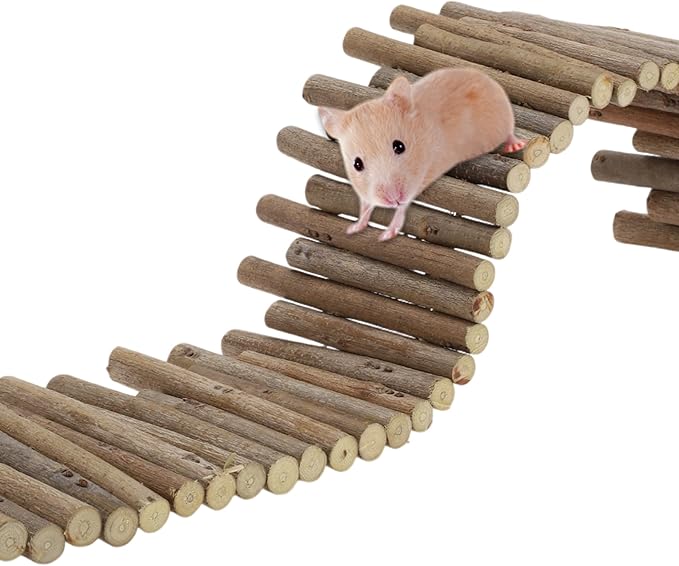 Hamster Toys, Flexible Hamster Wooden Bridge, 11.8In Hamster Fence, Hamster Cage Decor and Platforms, Hamster Cage Accessories(19.69In)