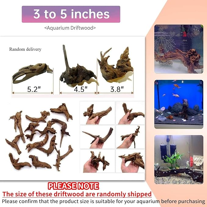 Hamiledyi 24 Pcs Small Driftwood for Aquarium 3"-5" Driftwood Branches Aquarium Decoration Reptiles Reptile Tank Accessories Assorted Size Natural Habitat Decor Wood for Lizad