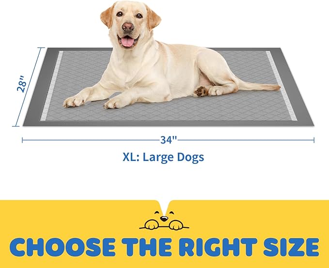 100-Pack X-Large Puppy Pads - 34'' x 28'' Pee Pads for Dogs Potty Training with Leak-Proof Quick-Dry Design, 6-Layer Wee Wee Pads for Dogs, Charcoal, Black