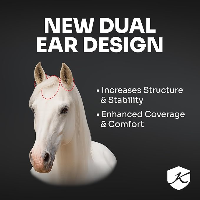Kensington UV Horse Fly Mask with Web Trim - Protective Mask with Dual Ear Opening & Forelock Freedom - Medium, Atlantis