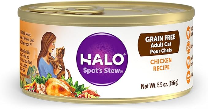 Halo Wet Cat Food Whole Chicken Recipe, Grain Free Wet Cat Pate, Canned Cat Food for Extra Hydration, 5.5 Oz Can (Pack of 12)