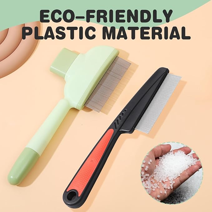 2PCS Flea Comb for Dogs & Cats,flea Comb for Cats with Release Button Self-Cleaning,lice comb for Shedding Pet Hair