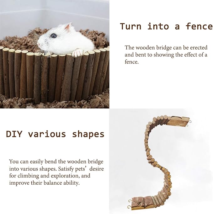 Hamiledyi Hamster Suspension Bridge Rat Long Bendy Bridge Wooden Climbing Ladder Cage Accessories for Syrian Hamster Gerbil Mouse Rat(21.6x2.7 inch(L*W))