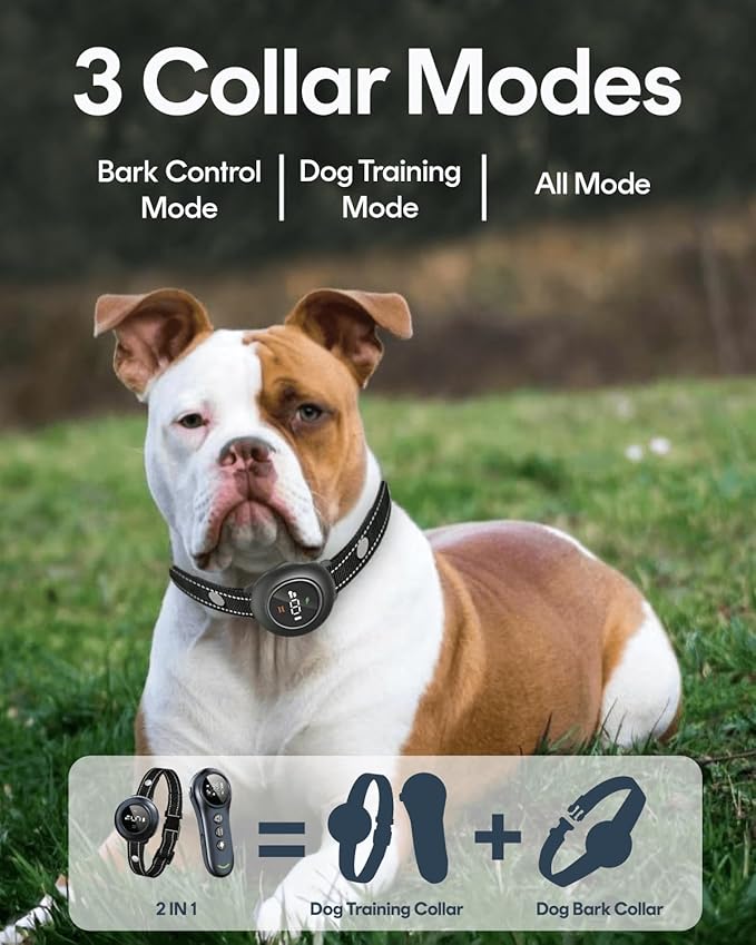 2-in-1 Dog Training Collar & Anti-Barking Dog Bark Collar – 3300FT Remote Control, IP67 Waterproof E-Collar with 5 Sensitivity Levels, Security Lock, for Dogs 10–150 lbs