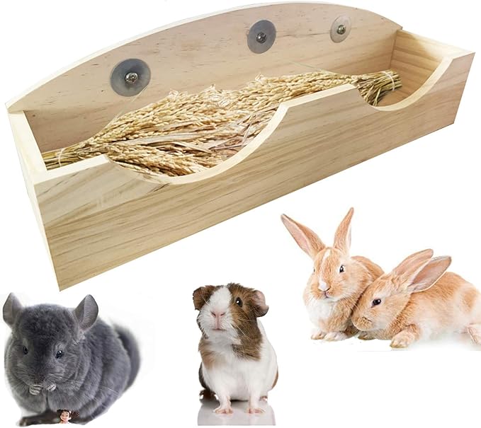 Hamiledyi Rabbit Hay Feeder, Bunny Hay Feeder Rack,Bunny Food Manger Wooden Hay Manger Rack Rabbit Hay Holder Feeders Grass Holder for Guinea Pig Chinchilla Hamster