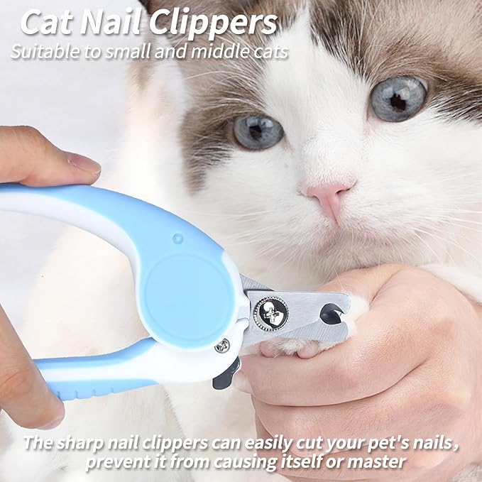2PCS Pet Grooming Kit, Cat Brushes & Cat Nail Clipper, Cat Grooming Brush for Sedding and Grooming Fur(Blue)