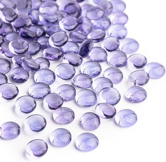 1 LB Purple Glass Marbles, Mini Flat Glass Beads~150 PCS for Vase Fillers, Floral Bottom Mancala Gems Pebbles Fish Tank Rocks for Table Aquarium,Home Decor Art Craft Supplies(0.5"~0.7")