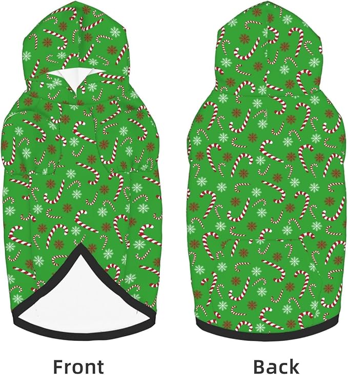 Green Candy Cane Hoodie,Christmas Cosplay Dog Clothes with Pocket and Hat Winter Clothes Sweaters Medium