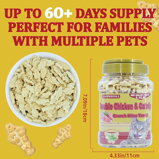 1.1lb / 500g Cat Grass Treats for Indoor Cats - 17.6 oz Natural Chicken Flavor, Healthy Snacks for All Life Stages, Crunchy Training Biscuits with Dental Care & Hairball Control