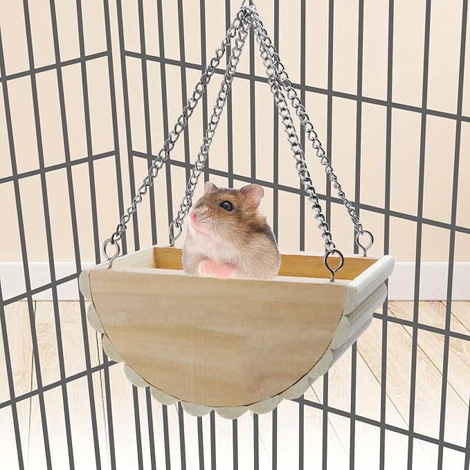 Hamster Wooden Swing Toy Hanging Bed for Gerbil Rat Mouse Dwarf Hamster