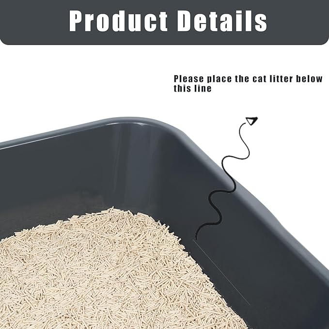 1 Pack of Extra Large Cat Litter Box (ABS Material), Low Entry Senior Litter Pen for Geriatric Kitty Big Cats, Jumbo Pet Safe Litter Boxes Tray for Indoor Pets Potty (Black, 20"L x 15.5"W)