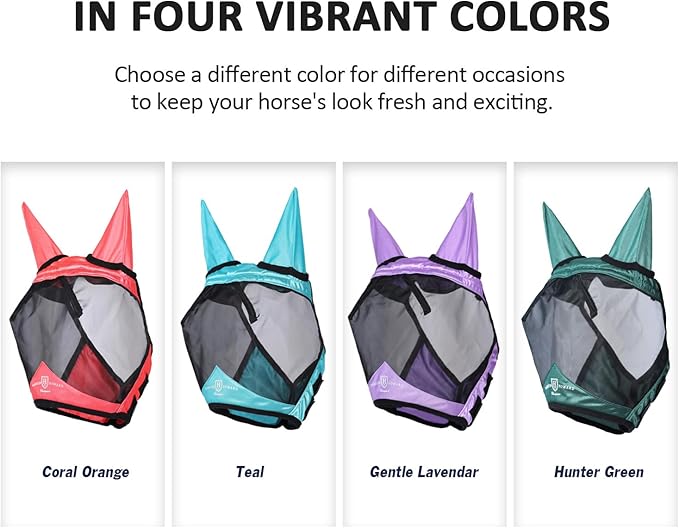 Harrison Howard Pro Luminous Horse Half Face Fly Mask Large Eye Space with Ears UV Protection for Horse Coral Orange L