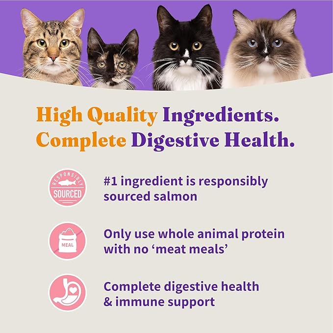 Halo Holistic Cat Food Wild Caught Salmon & Whitefish Formula, Healthy Grains Dry Cat Food, Complete Digestive Health, Kibble for Adult Cats, 3 lb Bag