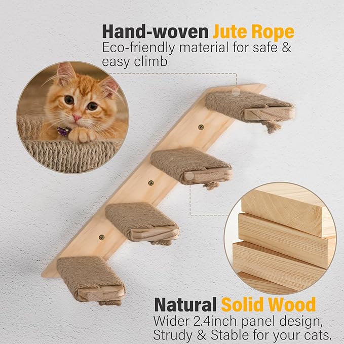 2 Pack 4 Steps Cat Wall Shelves Cat Stairs for Wall with Sisal Rope.Cat Wall Steps/Ladder Furniture & cat Tree Supplies(Catstairs 2Pack-4Steps)