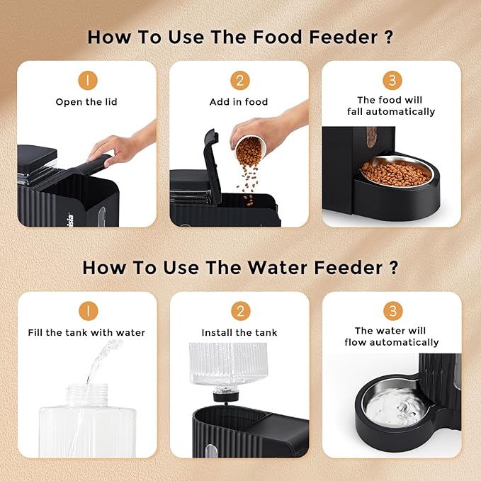 Gravity Cat Feeder and Water Dispenser with 304 Stainless Steel Bowls, 2 in 1 Automatic Cat Feeder with 180 Degree Rotatable Water Bowl, Large Capacity for Puppy Kitten Rabbits, Blue