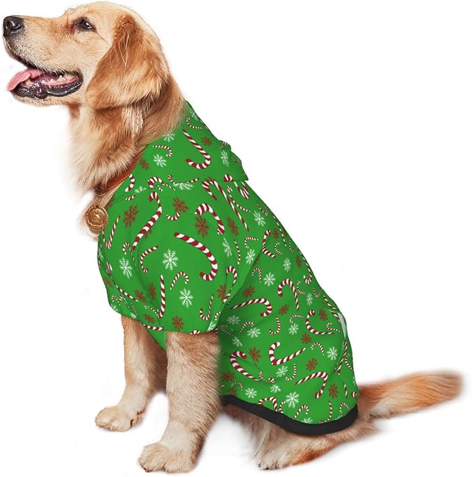 Green Candy Cane Hoodie,Christmas Cosplay Dog Clothes with Pocket and Hat Winter Clothes Sweaters X-Large