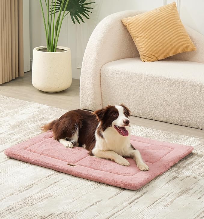 MADE 4 PETS Dog Crate Pad Bed for Large Dogs, Washable & Reversible, Anti-Slip Kennel Mat for Cozy Sleeping, Soft Fluffy Dog Bed for Indoor & Outdoor Use, 36"x27", Pink