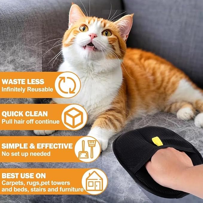 2Pcs Pet Hair Removal Gloves,Efficient Pet Grooming Gloves,Reusable Pet Hair Glove,Reusable Double Sided for Couch, Furniture,Carpet