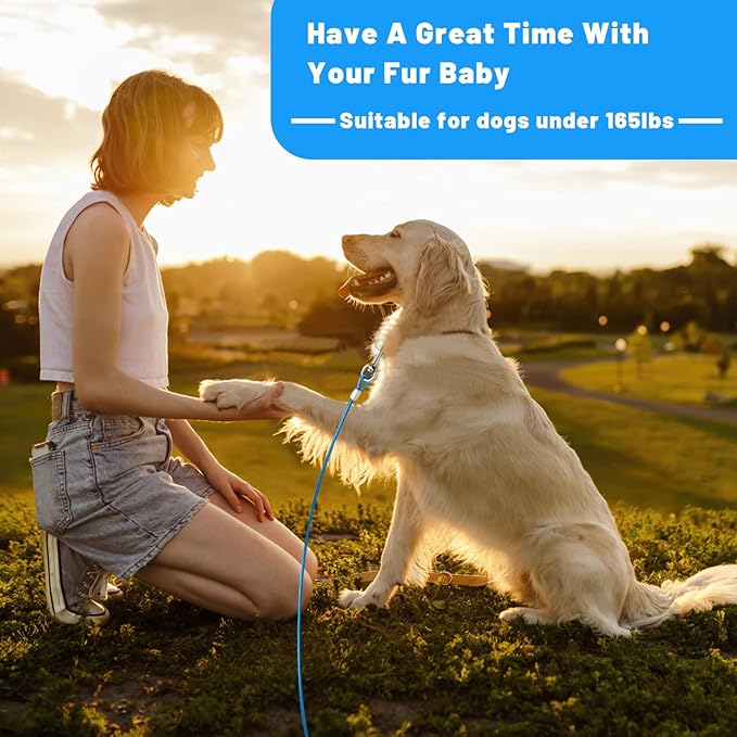 10/15/20/25/30 FT Dog Tie Out Cable - Steel Wire Dog Runner with Durable Clips for Outside Lead - Blue - Up to 165 lbs