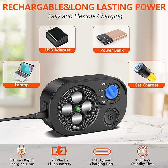 2025 New Anti Barking Device for Dogs, Bark Box Rechargeable Dog Barking Deterrent with Variable Ultra Frequency/6 Modes/IP65 Waterproof Dog Silencer Stop Neighborsâ Dog from Barking Up to 75ft(Black)