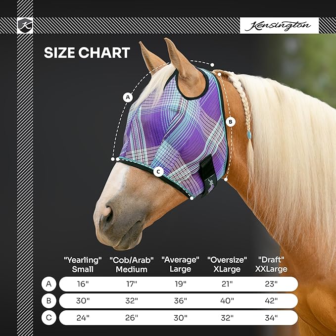 Kensington UV Horse Fly Mask with Web Trim - Protective Mask with Dual Ear Opening & Forelock Freedom - XLarge, Desert Sand