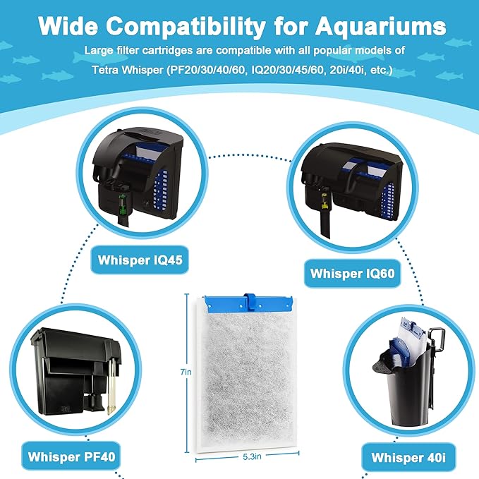10 Pack Large Replacement Filter Cartridges Compatible with Tetra Whisper Bio-Bag Filters Large Aquarium Filter Cartridges for Whisper 20i/40i IQ20/30/45/60