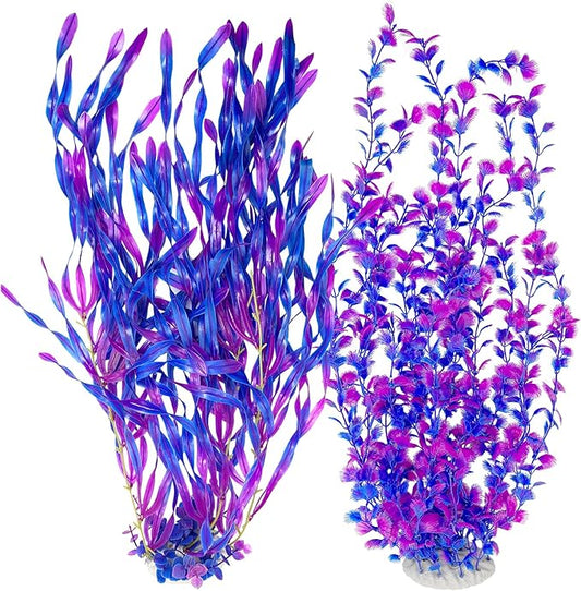 Hamiledyi Tall Aquarium Plants 23 Inches - Fish Tank Decorations, Artificial Green Water Plants Grass Cluster, Soft Plastic Fake Decor 2PCS(Purple Style C)