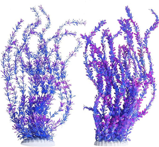 Hamiledyi Aquarium Plastic Plants Aquarium Decor Artificial Fish Tank Plants,Tall Fish Tank Decorations, Extra Large Aquarium Plant 23.6-inch Tall,2PCS(Purple Style B)