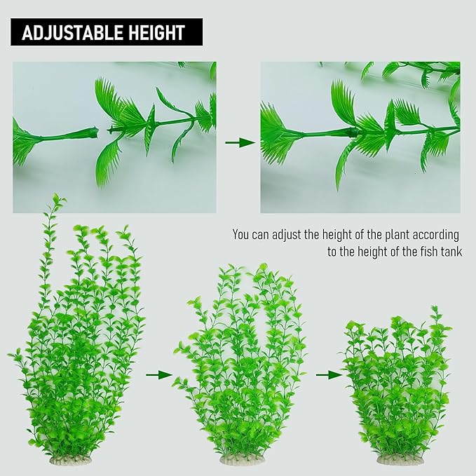 23.6 Inch Tall Aquarium Plants – Large Lifelike Artificial Fish Tank Decorations, Fish Tank Plants Plastic,2 Pcs Adjustable Length, Durable & Safe for Freshwater/Saltwater Aquariums (Green (Style A))