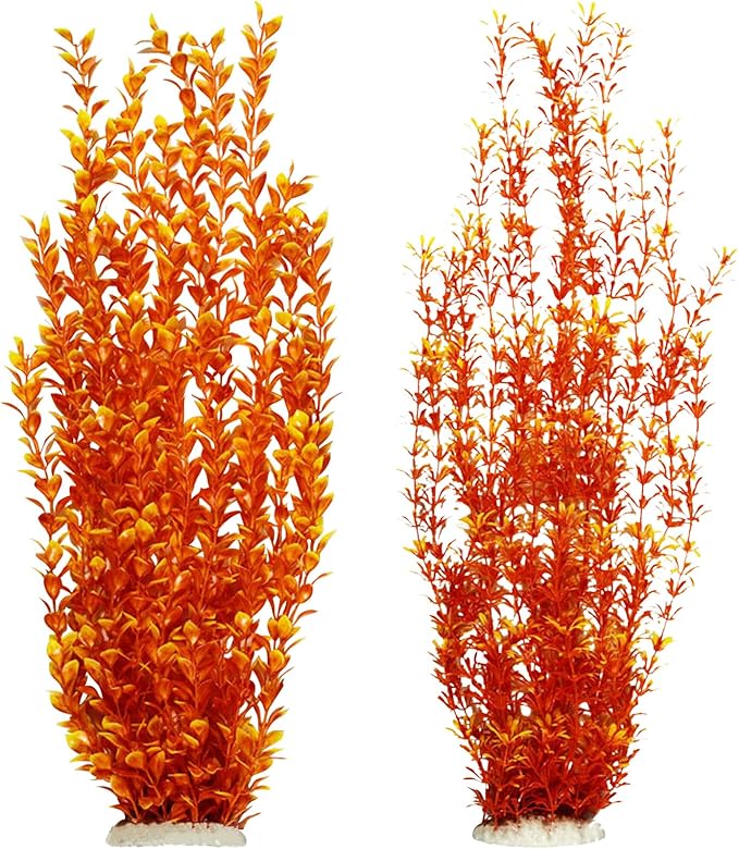 Hamiledyi Aquarium Plastic Plants Aquarium Decor Artificial Fish Tank Plants,Tall Fish Tank Decorations, Extra Large Aquarium Plant 23.6-inch Tall,2PCS(Orange Style A)