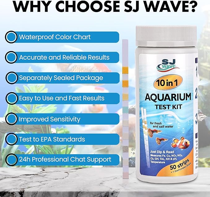 10 in 1 - Aquarium Test Strips | 100 Fast & Accurate Strips | Fish Tank Aquariums Water Test Kit & ebook | Aquarium Thermometer | Fish Tank Water Testing Kit for Fresh & Saltwater | Versatile Usage