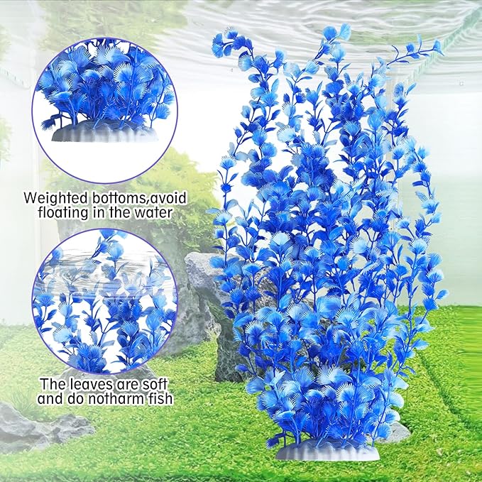 Hamiledyi Aquarium Plastic Plants Aquarium Decor Artificial Fish Tank Plants,Tall Fish Tank Decorations, Extra Large Aquarium Plant 23.6-inch Tall,2PCS(Blue)
