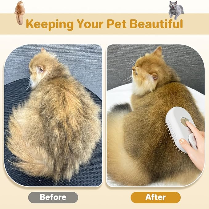 LunaSync Cat Steam Brush for Shedding, 4 in 1 Rechargeable Pet Grooming Brush for Cats and Dogs, Anti-Static Deshedding Tool with Massage & Cleaning, Comb for Long Short Hair - White