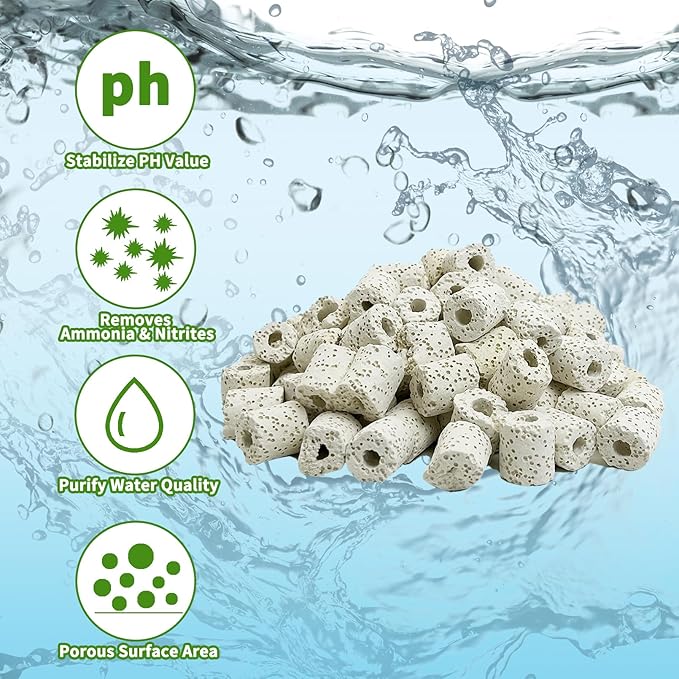 Hamiledyi 4 LB Aquarium Filter Media Bio Balls Ceramic Rings Media with Mesh Bag for Fish Tank and Pond Canister Biological Biofilter Filter (White)