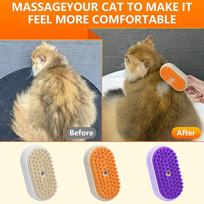 4 in 1 Cat Steam Brush for Shedding, Rechargeable Pet Steam Groomer Brush, Massage, Cleaning, Shedding & Combing Multifunctional Hair Removal Comb for Cats Dogs (White)