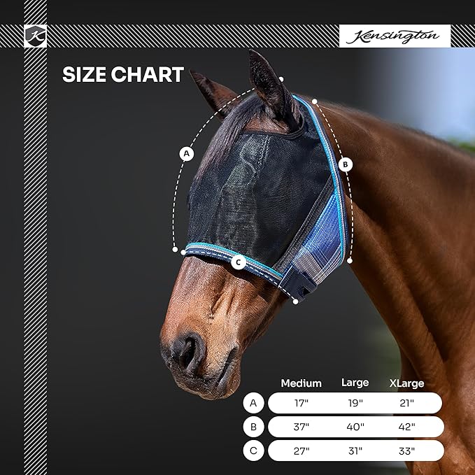 Kensington UViator CatchMask Horse Fly Mask with Web Trim UV Eye Protection Mask for Horse - Large, Imperial Jade