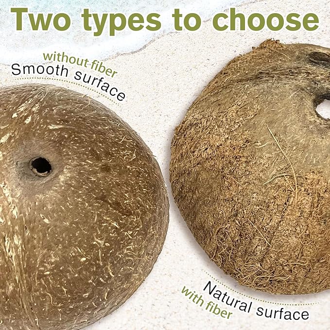 Hamiledyi 7 Pcs Reptile Hideouts Natural Coconut Shells Hut Leopard Gecko Tank Accessories for Hermit Crab Small Snake Tarantulas Lizard Chameleon Small Animal Hide Cave (with Fiber)