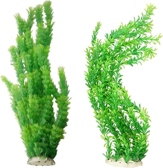 Hamiledyi Aquarium Plants Plastic Decor Fish Tank Green Decorations Plants Ornament Safe for All Fish,Extra Large 23-inch Tall, 2 Pack(Green Style A)