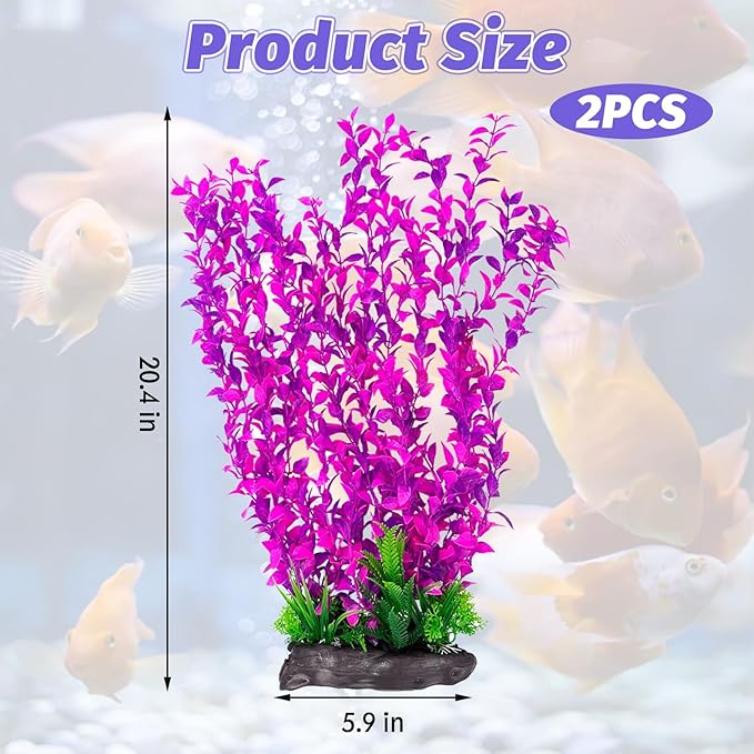 Hamiledyi Aquarium Plastic Plants Aquarium Decor Artificial Fish Tank Plants,Tall Fish Tank Decorations, Extra Large Aquarium Plant 20.4-inch Tall,2PCS
