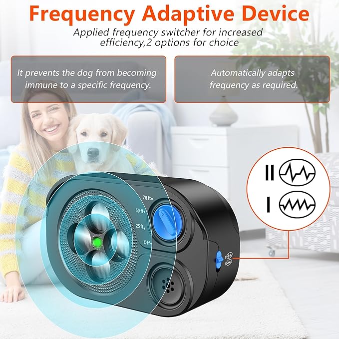 2025 New Anti Barking Device for Dogs, Bark Box Rechargeable Dog Barking Deterrent with Variable Ultra Frequency/6 Modes/IP65 Waterproof Dog Silencer Stop Neighborsâ Dog from Barking Up to 75ft(Black)