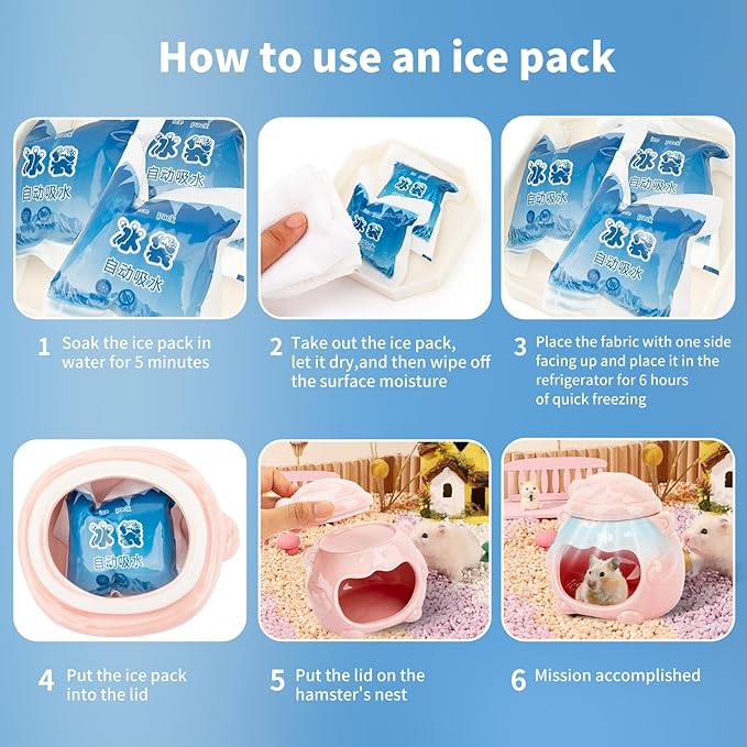 3-in-1 Bear Shaped Ceramic Hamster House - Cool House for Syrian Dwarf Hamsters, Mice, Gerbils, Small Pets, Top for Hamster Food, Removable Lid for Ice Packs, Cute Cool Hideout for Summer(Pink)