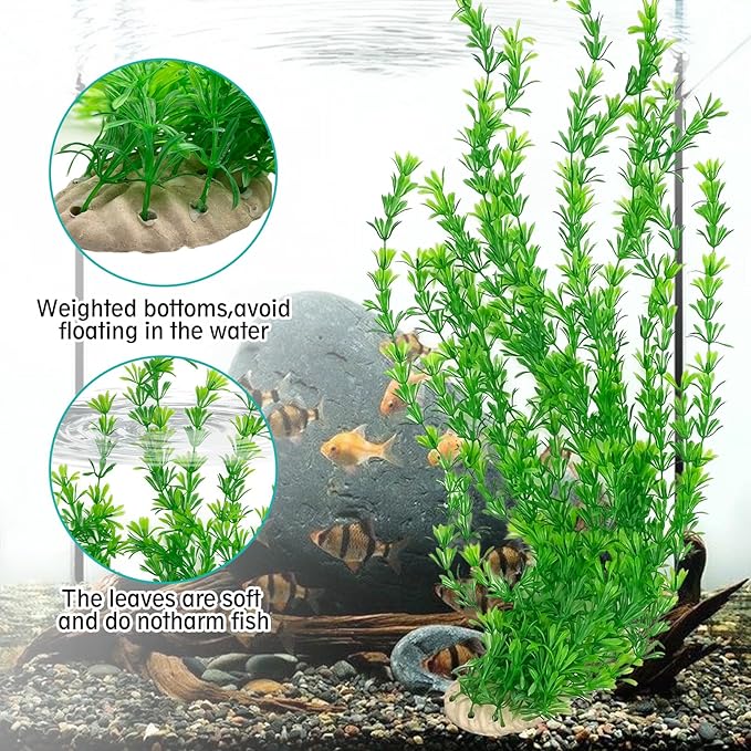 Hamiledyi 23" Tall Aquarium Plastic Plants - 2 Pack Soft Fish Tank Decor, Artificial Green Grass Cluster for Aquariums, Safe Bendable Underwater Plants(Green Style B)