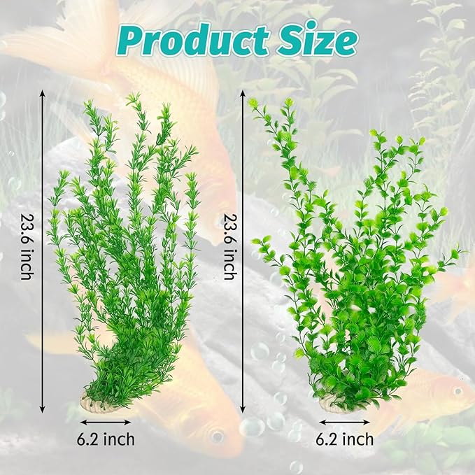 Hamiledyi 23" Tall Aquarium Plastic Plants - 2 Pack Soft Fish Tank Decor, Artificial Green Grass Cluster for Aquariums, Safe Bendable Underwater Plants(Green Style B)